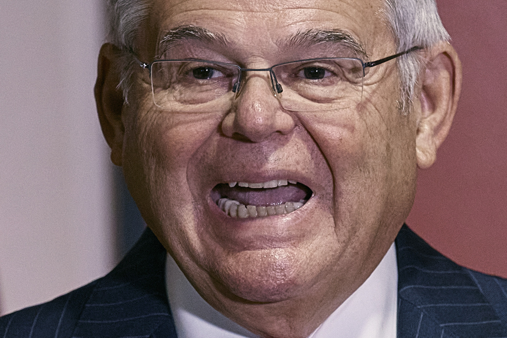 Sen. Bob Menendez speaks during a press conference on Monday, Sept. 25, 2023, in Union City, N.J. Menendez and his wife have been indicted on charges of bribery.