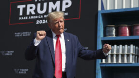 Former President Donald Trump dances after finishing his remarks at a rally in Summerville, S.C., Monday, Sept. 25, 2023.