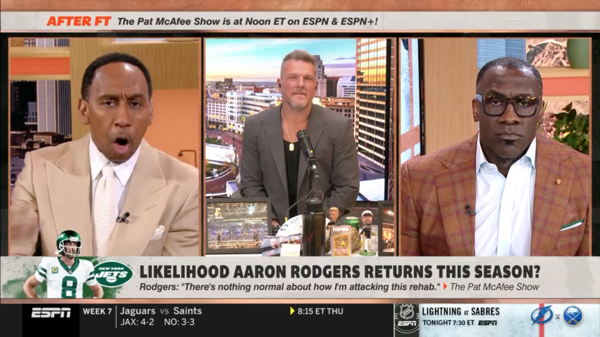 Stephen A. Smith, Pat McAfee and Shannon Sharpe on First Take