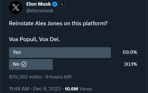 Ok Elon Musk May Let Alex Jones Back On X After User Poll 0075