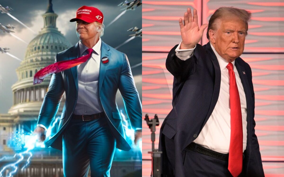 Trump Hawking ‘Pieces’ of the Suit He Wore for His Mugshot and Trading Cards Depicting Him As a Swole Superhero
