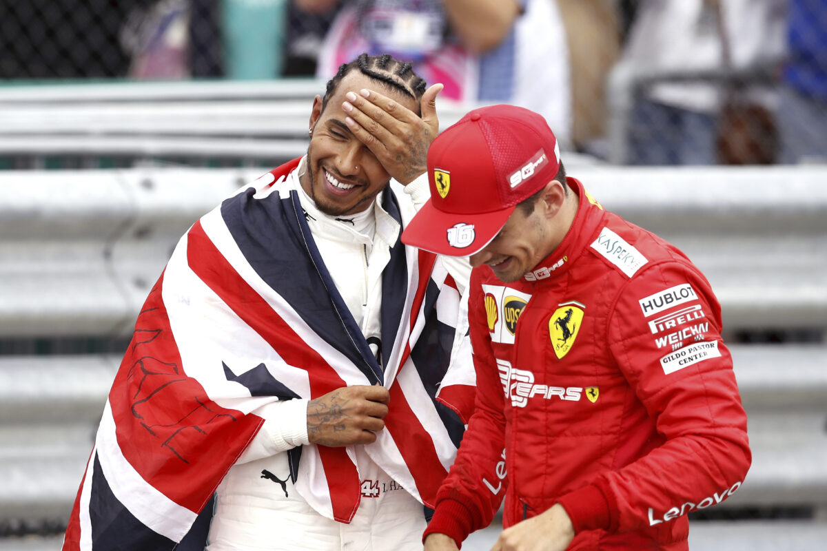 Left to right: Lewis Hamilton and Charles Leclerc