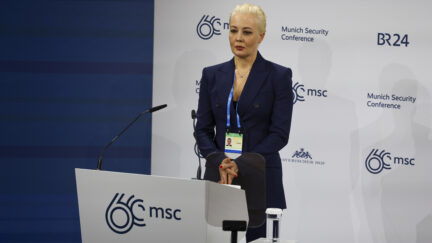 Yulia Navanlnya speaks onstage at the Munich Security Conference