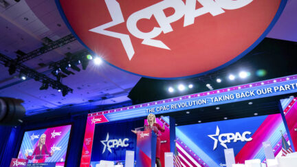 Former British Prime Minister Liz Truss speaks during the Conservative Political Action Conference, 2024 CPAC, at the National Harbor in Oxon Hill, Md., Thursday, Feb. 22, 2024.