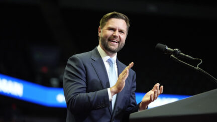 Republican vice presidential candidate Sen. JD Vance, R-Ohio, speaks before Republican presidential candidate former President Donald Trump at a campaign rally, Saturday, July 20, 2024, in Grand Rapids, Mich