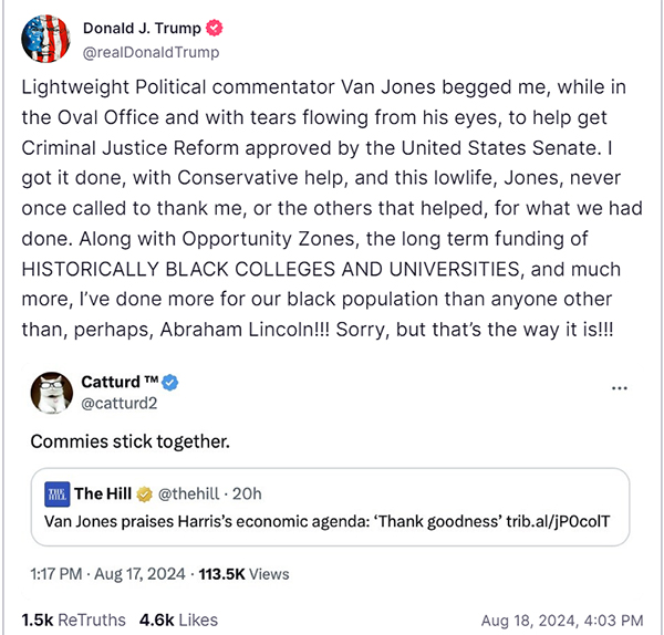 Trump trashes CNN Van Jones