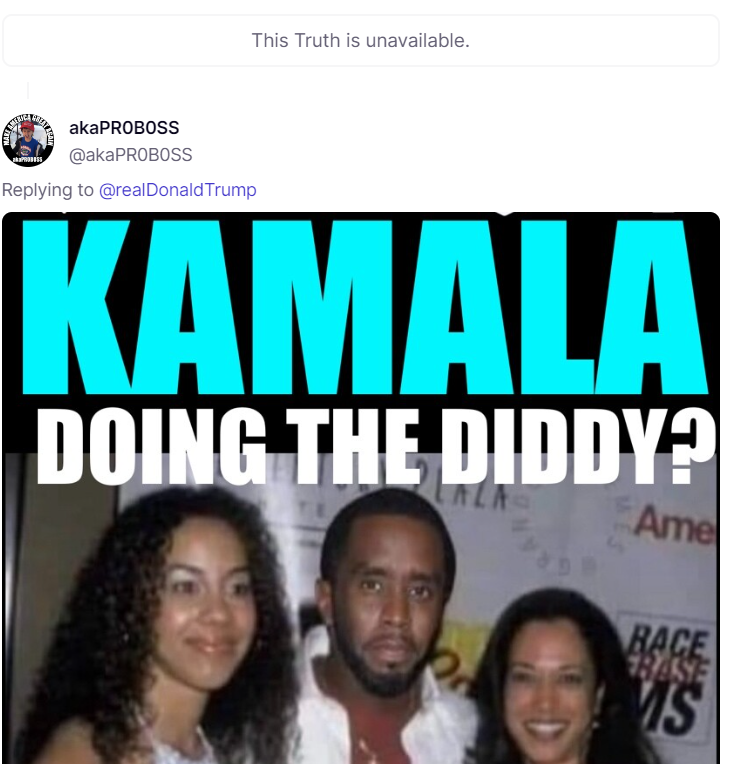 Trump Reposts Fake Image of Kamala Harris and Diddy