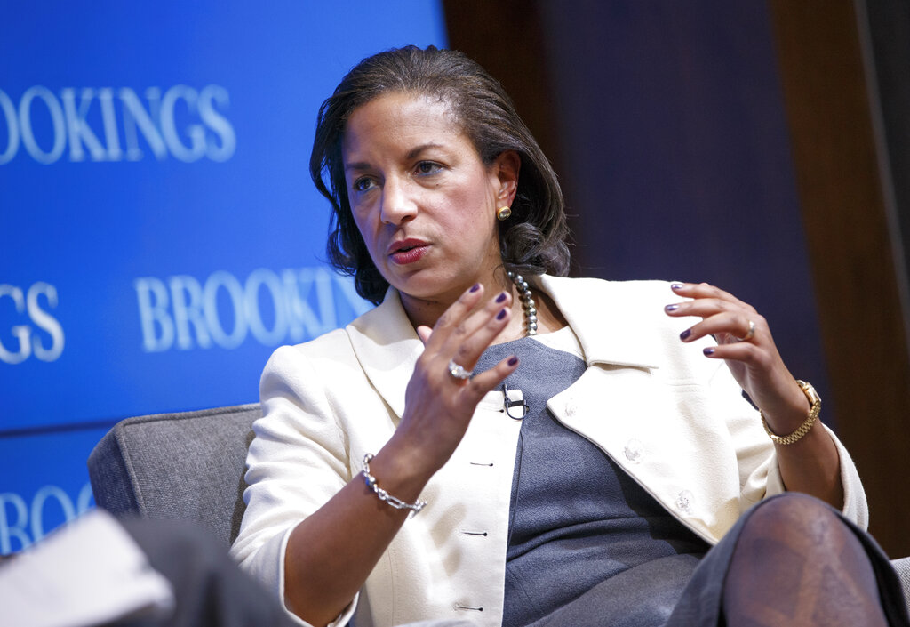 National Security Adviser Susan Rice speaks at the Brookings Institution to outline President Barack Obamas foreign policy priorities, Friday, Feb. 6, 2015, in Washington. President Barack Obama says the US must resist the urge to "overreach" abroad, as he outlined a new national security strategy Friday that is meant to serve as a blueprint for his final two years in office. The 29-page document hews closely to Obama's long-held views of America's role in the world and forecasts no major shifts in the military campaign against Islamic State militants or in the conflict between Russia and Ukraine. Beyond those immediate concerns, he also calls for an increased focus on boosting cybersecurity, combating climate change and promoting gay rights around the world.