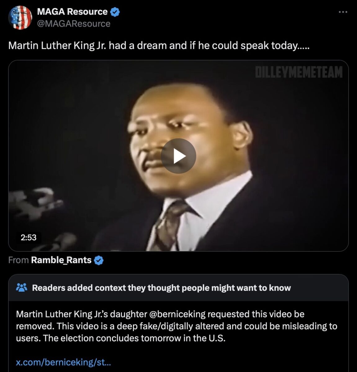 Community note about MLK Jr. deepfake video.