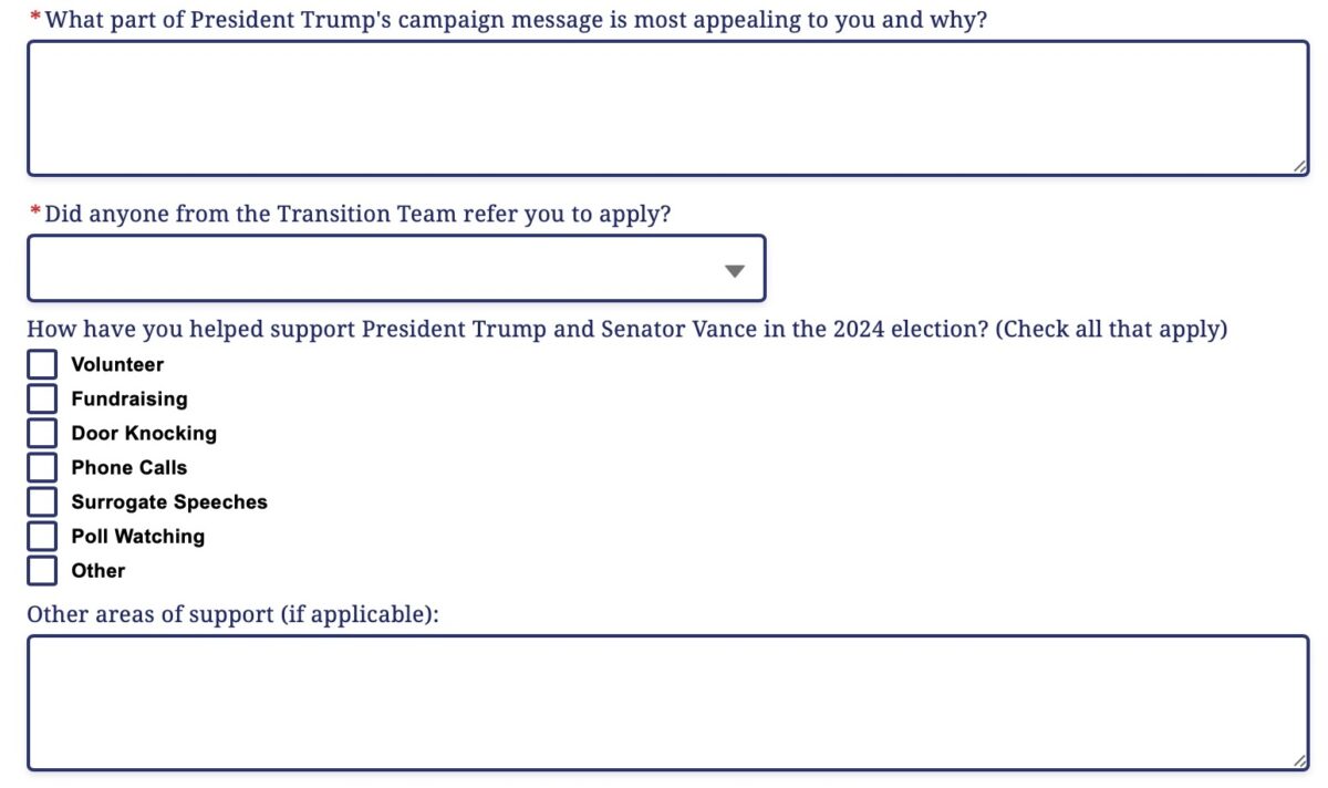 loyalty test questions on Trump-Vance Transition website.