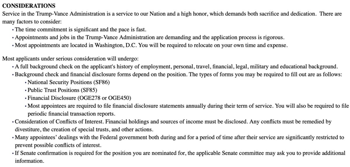 job application criteria