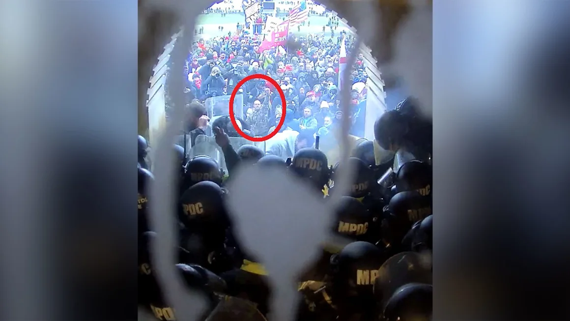 Daniel Ball shown on January 6, 2021 during the attack on the U.S. Capitol.