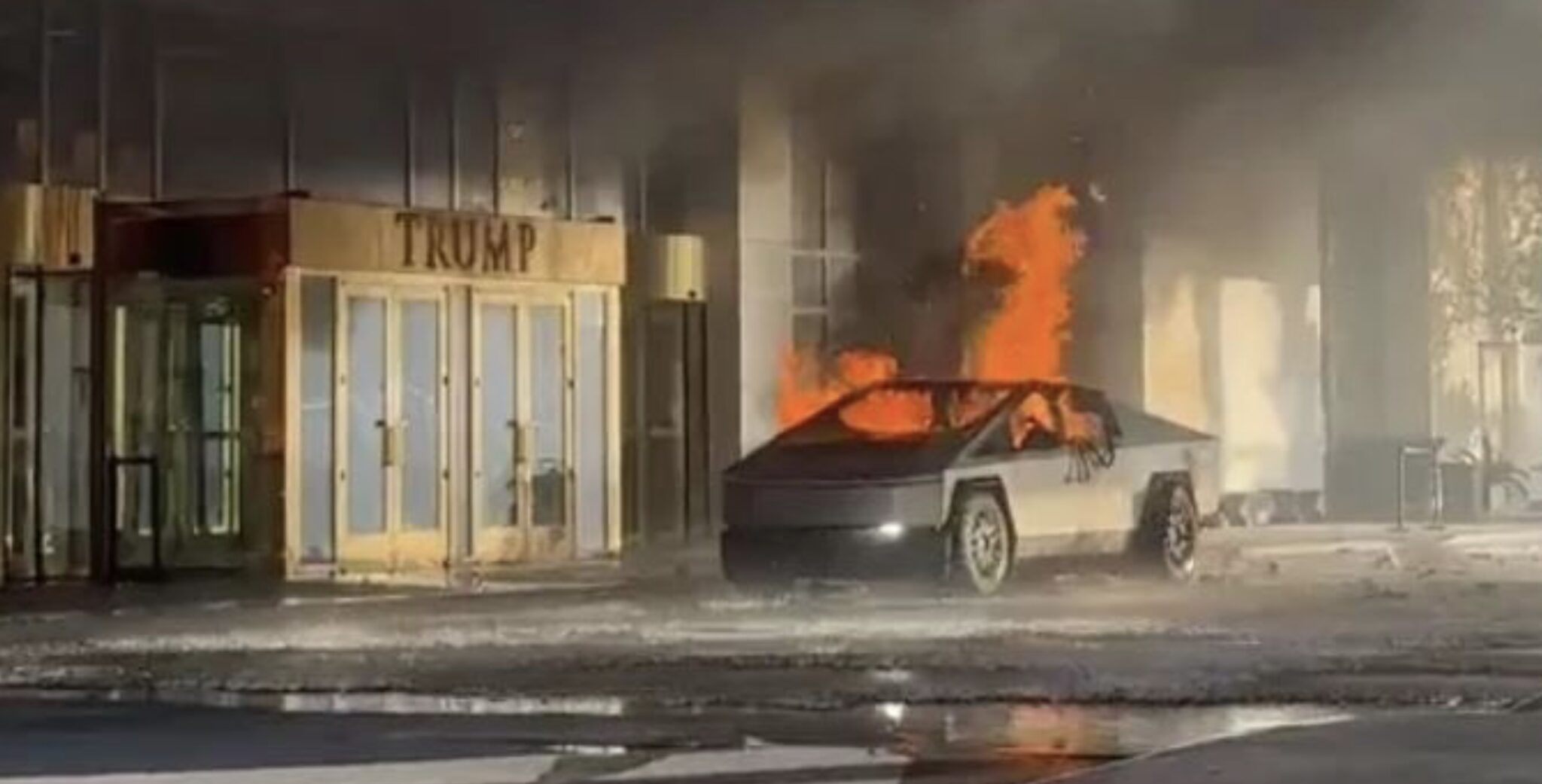 Exploding Tesla Tesla Cybertruck Explodes In Front of Trump's Vegas Hotel