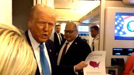 Trump Pops Into Press Cabin On Air Force One To Brag About New Election Map Of His Win