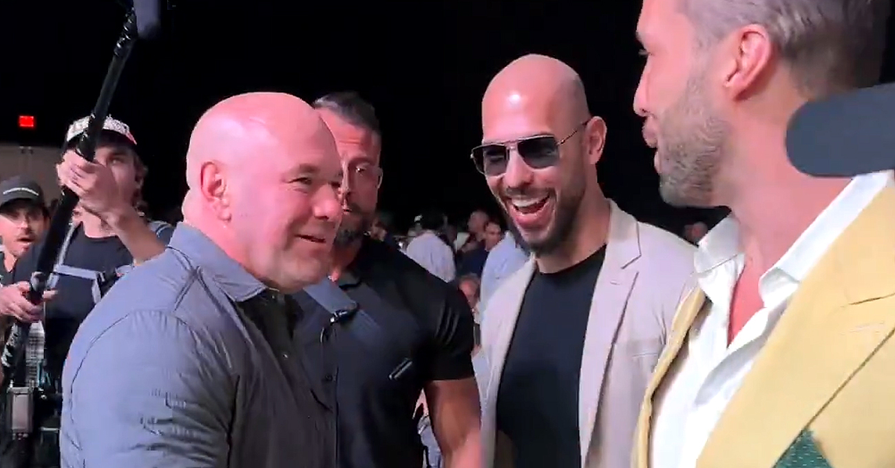UFC Dana White warmly greets Andrew Tate and brother to Vegas event.