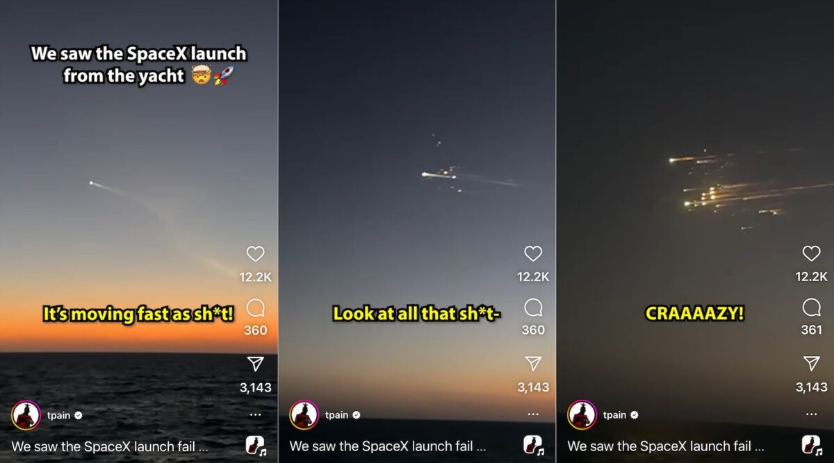 T-Pain instagram video of SpaceX launch explosion