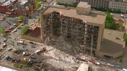 FILE - In this April 19, 1995, file photo, the north side of the Alfred Murrah Federal Building in Oklahoma City is missing after a vehicle bombing which killed 168 people. In 2018, the wave of mail-bombs targeting prominent Democrats, though yet to claim any victims, has angered and dismayed some of the people personally affected by past acts of political violence in the United States. Looking only at the past 60 years, there have been scores of deadly incidents motivated by some sort of ideology.