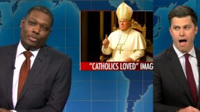 SNL's Colin Jost Stunned By Trump-As-Pope Weekend Update Gag