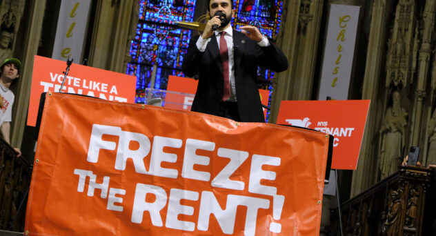 New York NY: May 15th 2025: Zohran Mamdani attends the Freeze The Rent rally at Riverside Church