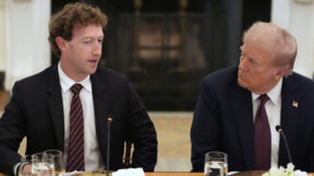 Facebook CEO Mark Zuckerberg attends a dinner with President Donald Trump in the State Dinning Room of the White House, Thursday, Sept. 4, 2025, in Washington.