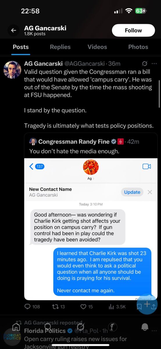 Gancarski reply tweet to Fine