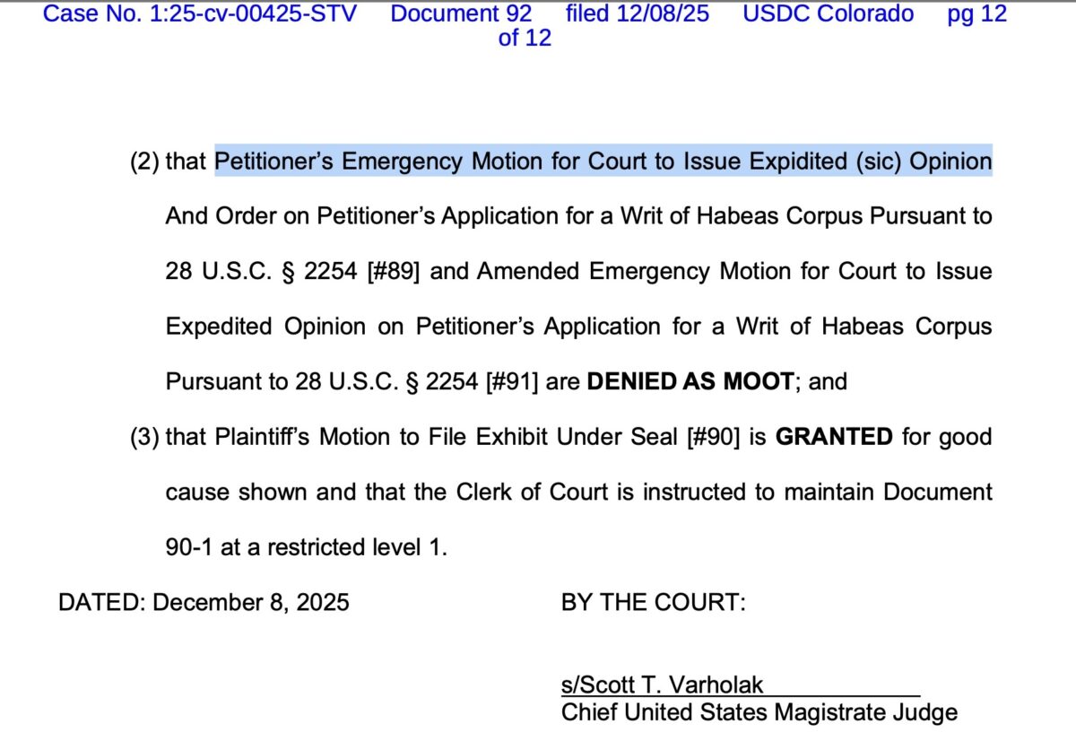 Tina Peters habeas corpus petition denial