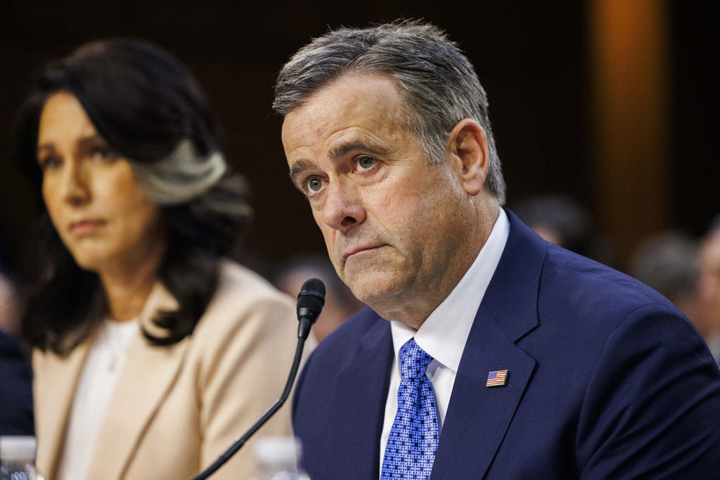 John Ratcliffe, CIA Director, testifies during a Senate Intelligence Committee hearing in the Hart Senate Office Building in Washington DC on Tuesday March 25, 2025. Tulsi Gabbard and CIA Director John Ratcliffe were among members of a Signal group chat that discussed war plans that inadvertently included the Editor-in-Chief of The Atlantic magazine.