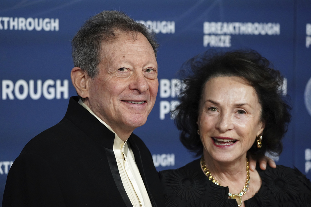 Thomas Pritzker, left, and Margot Marshall arrive at the 11th Breakthrough Prize Ceremony on Saturday, April 5, 2025, in Los Angeles. 