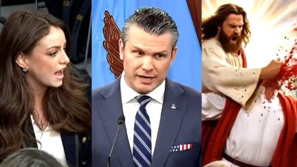 Hegseth Probed on 'Jesus Bloodily Killing Trump' AI Propaganda Video In Bizarre Briefing Moment