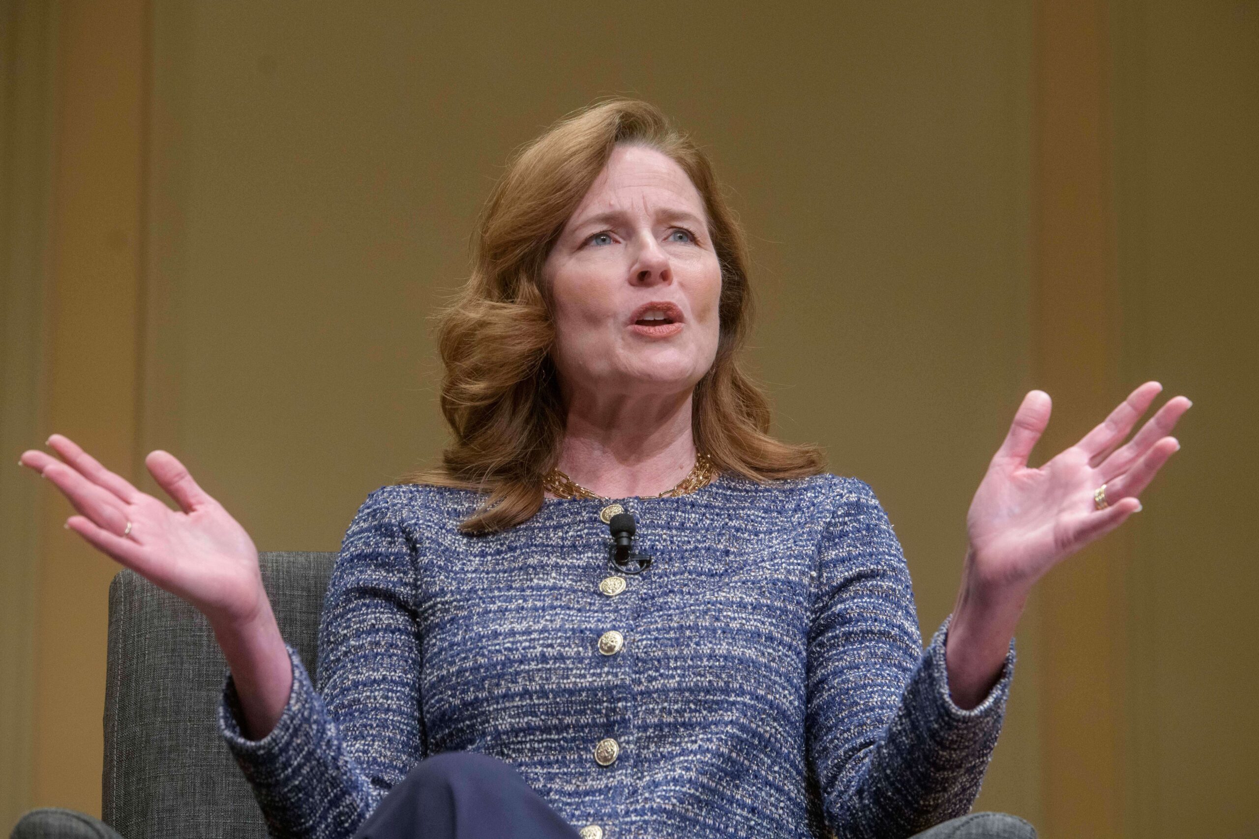 Supreme Court Justice Amy Coney Barrett speaks at the Library of Congress, Thursday, March 12, 2026, in Washington.