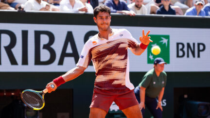 Paris, France - May 28: Adolfo Daniel Vallejo of Paraguay during his match against Moise Kouame of France in their second round match during Day Five of the 2026 French Open at Roland Garros on May 28, 2026 in Paris, France. (Photo by Pauline FIGUET/SPP) (Photo by Pauline FIGUET / SPP/Sipa USA)(Sipa via AP Images)