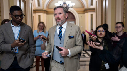 Thomas Massie, R-Ky., leaves the chamber where work came to a standstill as Speaker Mike Johnson and Republican lawmakers are tangled over various issues, including the Homeland Security funds, at the Capitol in Washington, Wednesday, April 29, 2026.