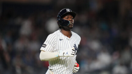 New York Yankees' Jazz Chisholm Jr. during the eighth inning of a baseball game against the Texas Rangers Tuesday, May 5, 2026, in New York. (AP Photo/Frank Franklin II)