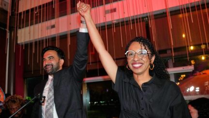 New York City Mayor Zohran Mamdani celebrates with Democratic congressional candidate Darializa Avila Chevalier during an election night watch party Tuesday, June 23, 2026, in New York. (AP Photo/Seth Wenig)
