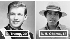 side by side shots of trump and obama in their youths
