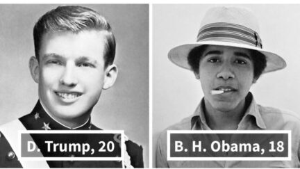 side by side shots of trump and obama in their youths