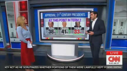 Katy Turn and Harry Enten with a graphic on polling numbers
