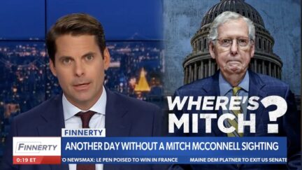 Rob Finnerty with image of mitch mcconnell and the graphic Where's Mitch?