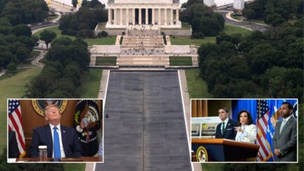 composite reflecting pool, trump inset and pirro inset with kash patel and blanche