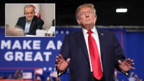 composite Iranian President Masoud Pezeshkian (AP Photo/Angelina Katsanis, File); President Donald Trump (AP Photo/Jacquelyn Martin)