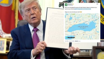 composite of donald trump at lake america signing with inset of mapquest x post with lake ontario name generator