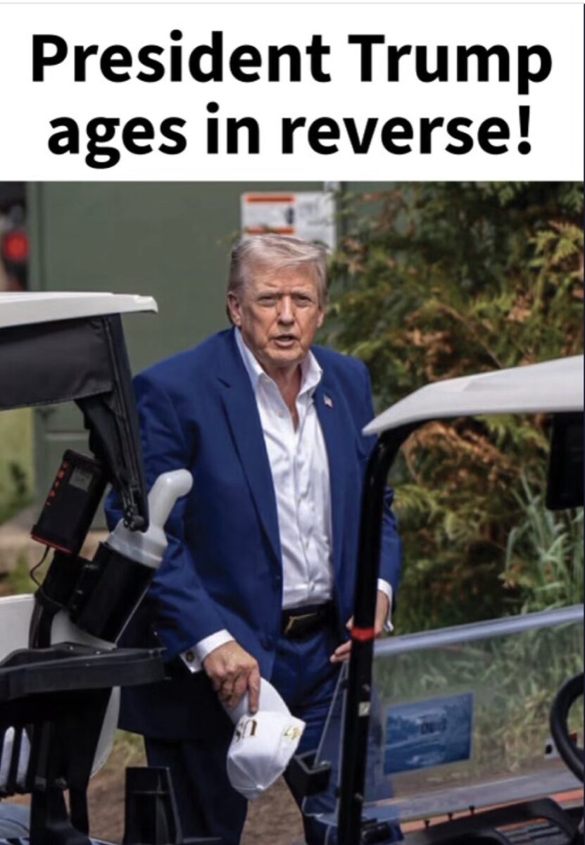 Donald Trump Truth Social post walking near golf carts