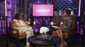 Whoopi Goldberg being interviewed by Keke Palmer