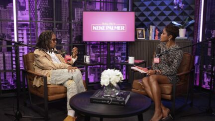 Whoopi Goldberg being interviewed by Keke Palmer