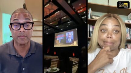 Don Lemon, footage of nabj thumbs down award being given to stephen a. smith, and jemele hill