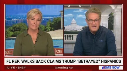 mika Brzezinski and joe scarborough in a split screen
