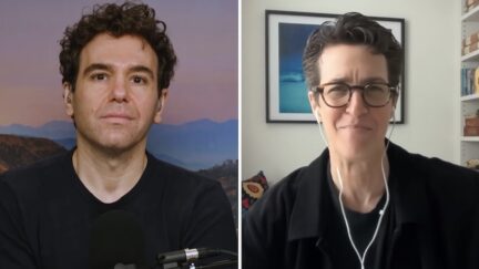 Jon Lovett interviewing Rachel Maddow