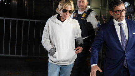 Selma Blair leaves court on Monday, Oct. 12, 2026, in New York after her arraignment on charges of injuring two flight attendants during a cross-country flight. (AP Photo/Ryan Murphy)