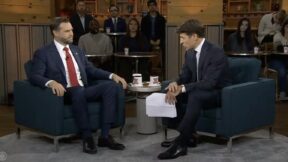 jd vance and tony dokoupil sit on the set